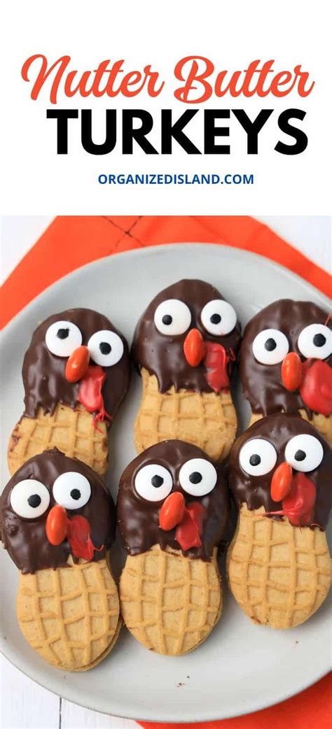 Chocolate Covered Peanut Butter Turkeys On A Plate With The Words Nutter Butter Turkeys