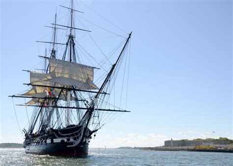 Uss Constitution Sets Sail In Boston Harbor During The Ships Second