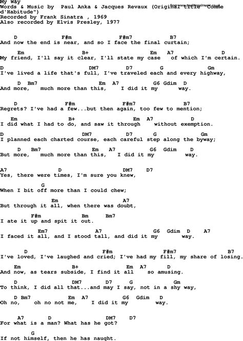 Song Lyrics With Guitar Chords For My Way Frank Sinatra