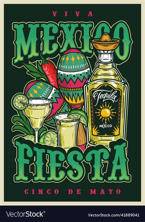 Tequila Drinks And Maracas Poster Royalty Free Vector Image