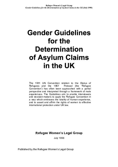 Pdf Gender Guidelines For The Determination Of Asylum Claims In The Uk Heaven Crawley