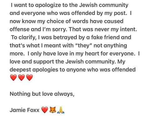 Jamie Foxx Apologizes With Emotional Statement After Being Accused Of Anti Semitic Instagram
