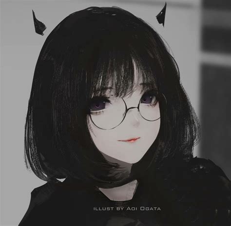 anime girl with red glasses and black hair maxipx