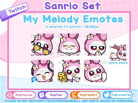 6x Cute My Mélody Emotes Pack For Twitch Youtube And Discord Etsy