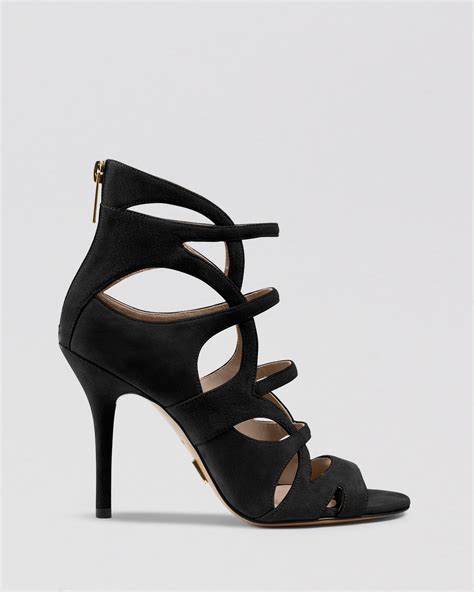 Lyst Michael Kors Caged Sandals Casey Strappy High Heel In Black