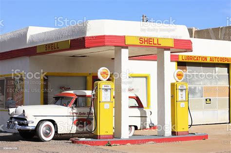 Vintage Shell Gas Station Pumps Car Stock Photo And More Pictures Of 1950