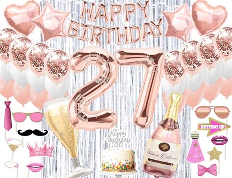 27th Birthday Party Decorations 27th Rose Gold Party Supplies Etsy