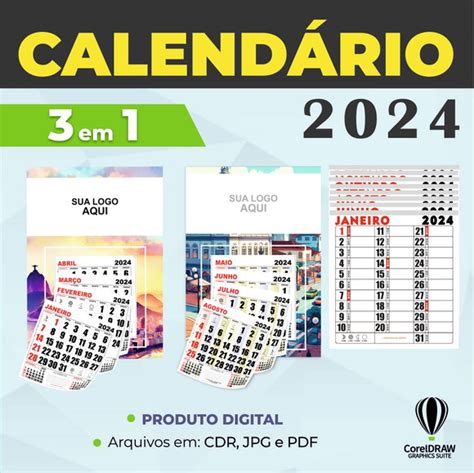 Kit Calendário 2024 3 Em 1 Editável Corel Draw Elo7