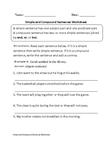 simple compound  complex sentences worksheet  worksheet