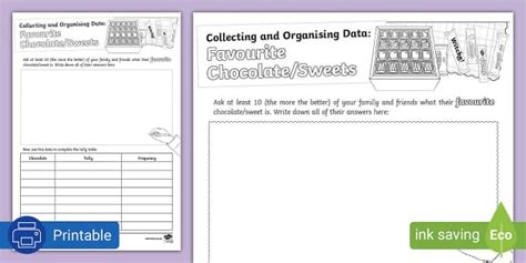 Collecting And Organising Data Favourite Chocolatesweets Activity Sheet