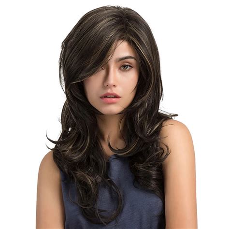 New Fashion Women Brown Multi Layered Long Wave Curly Hair Wigs Synthetic Female Wig Heat