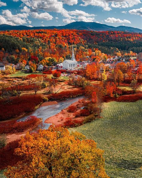 Fall Colors At The Small Town Of Stowe Lamoille County Vermont