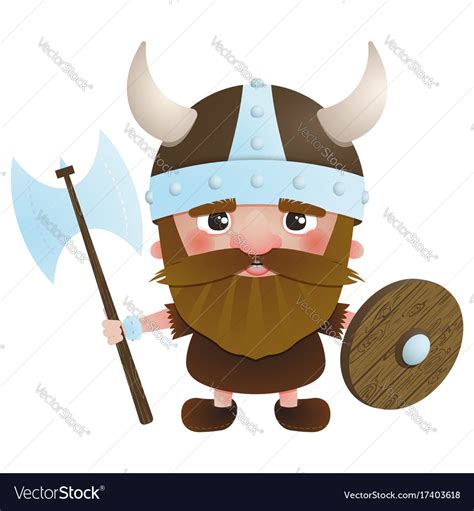 Viking Cartoon Character With An Ax And A Shield Vector Image