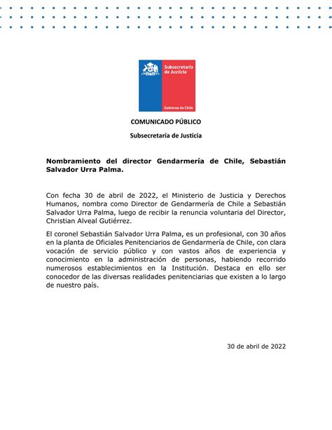 Comunicado nombramiento Director Gendarmería 30 4 22 docx pdf DocDroid