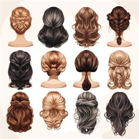Premium Vector Women Wigs Hairstyle Back Icons Set