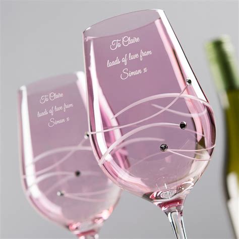 Engraved Pink Swarovski® Elements Diamanté Wine Glass Set