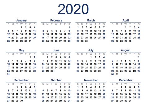 2020 Monthly Calendar Template Excel 2020 Calendar Template Calendar