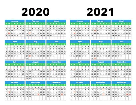 2020 And 2021 Calendar