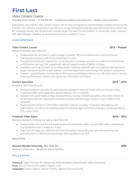 Social Media Content Creator Resume Examples For 2024 Resume Worded