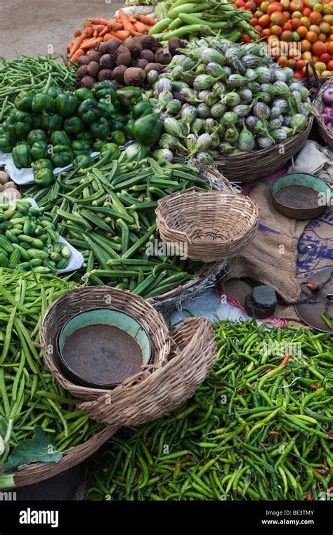 Indian Vegetable Market With Vegetables In Baskets Stock Photo Alamy
