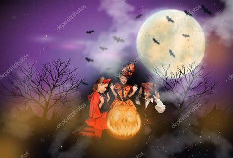 Devil Witch And Pirate At Halloween Night — Stock Photo © Igorvetushko