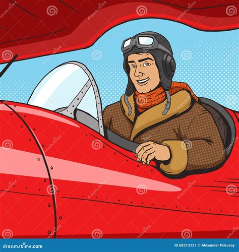 Retro Pilot In Vintage Plane Pop Art Style Vector