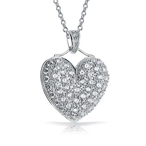 Bling Jewelry Large Pave Cubic Zirconia Cz Puff Heart Shape Pendant