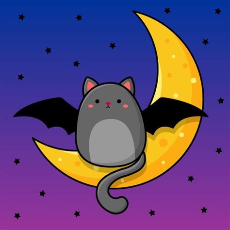 Premium Vector Cartoon Image Of A Gray Cat That Sits On The Moon