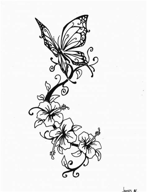 The hibiscus is an exotic flower that. Tattoovorlagen mit Schmetterling und Blumen-Motive für Frauen | Tattoo Ideen *-* | Pinterest ...