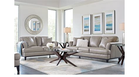 Image result for living room coastal design leather couches. $2,199.99 - Augustina Gray Leather 5 Pc Living Room ...
