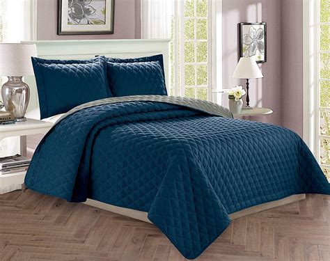 Piece Bedspread Coverlet Quilted Set With Shams Fullqueen Navy