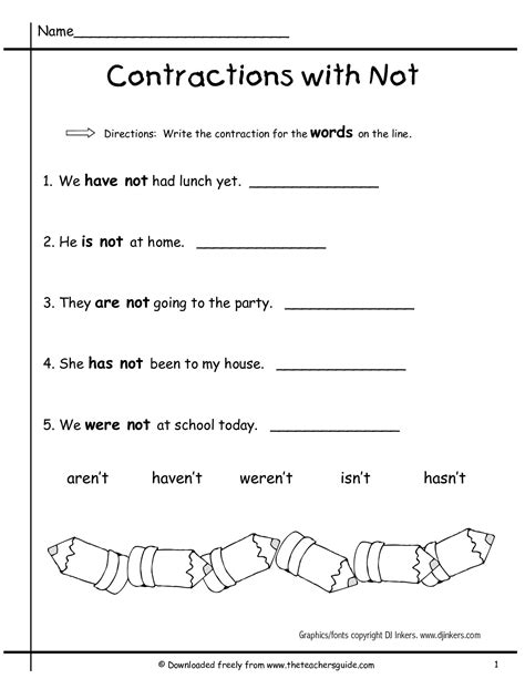 1st Grade Contraction Worksheet