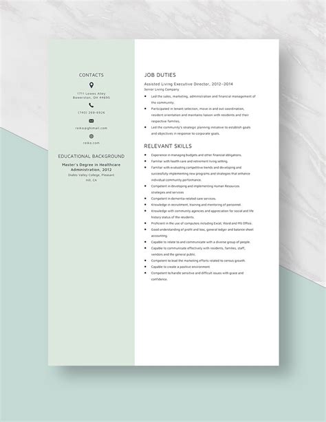 Free Assisted Living Executive Director Resume Download In Word Apple Pages