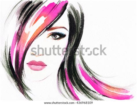 Beautiful Woman Face Abstract Fashion Watercolor Illustration