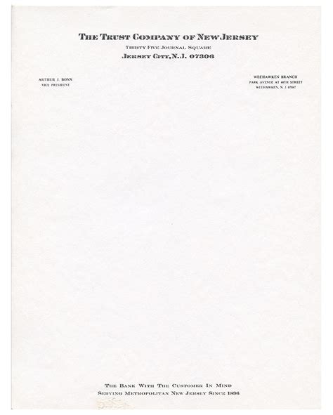 Choose from more traditional letterheads to more visual designs; #67 / New Jersey Trust Letterhead - Neche Collection