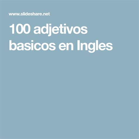100 Adjetivos Basicos En Ingles English Class English Lessons English