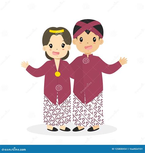 Indonesian Kids Wearing Traditional Dress Cartoon Vector Stock