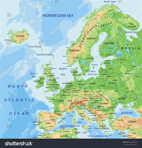 High Detailed Europe Physical Map Labeling Stock Vector 223964977
