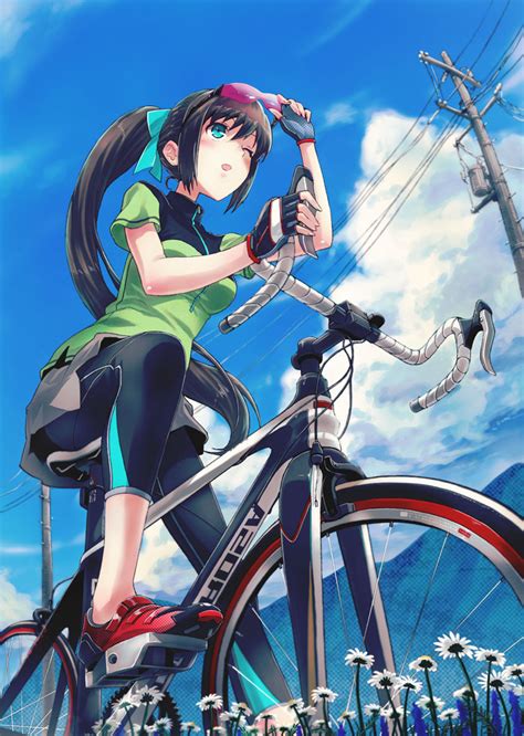Hara Original Girl Bicycle Biker Clothes Bikesuit Black Hair Blue Eyes Blush