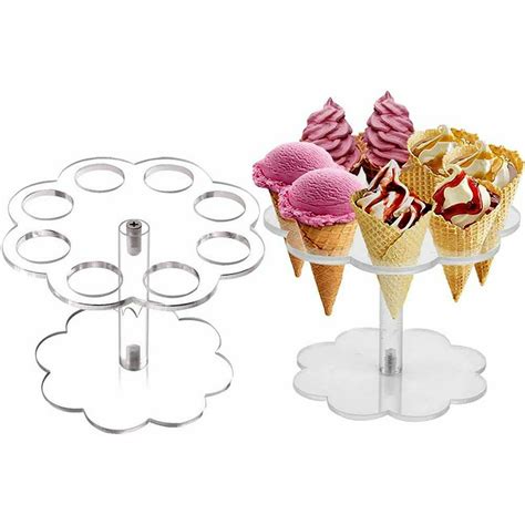 2 Pack Ice Cream Cone Holder Stand With 8 Holes Capacity Clear Acrylic
