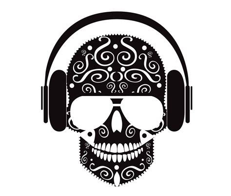 Skull With Headphones Vector Black By Teagraphicdesign On