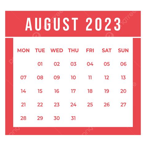 Agosto 2023 Calendario Mensual Transparente Png Hola Agosto Agosto