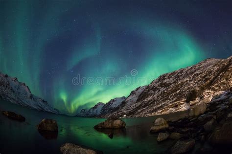 Northern Lights Aurora Borealis Over Mountain Stock Image Image Of