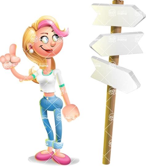 Cute Blonde Girl In Jeans Cartoon Vector 3d Character Crossroad