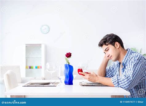The Man Alone Preparing For Romantic Date With His Sweetheart Stock