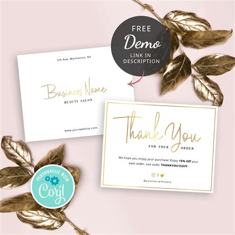 Find & download free graphic resources for thank you card. Business Thank You Notes - Faux Gold Design - Printable Template - Corjl