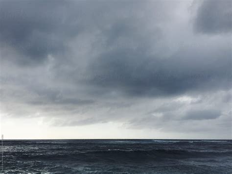 Dark Storm Clouds Over Pacific Ocean North Shore Oahu Hawaii By