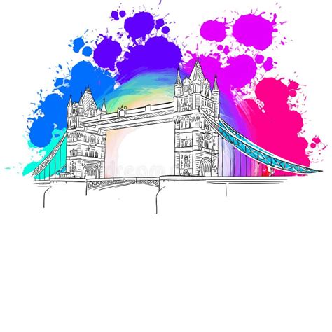 London Tower Bridge Drawing With Creative Background Stock Illustration