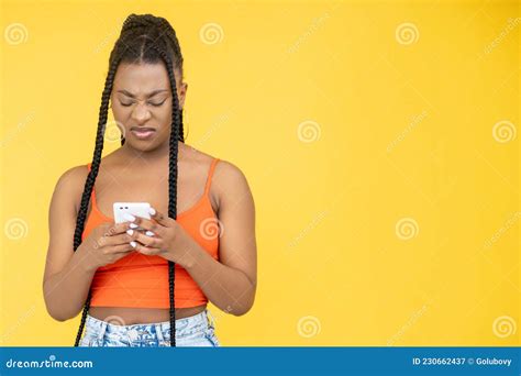 Bad Connection Spam Message African Woman Phone Stock Image Image Of Diverse Disappointed
