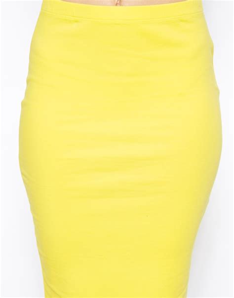 Asos Pencil Skirt In Jersey In Yellow Lyst